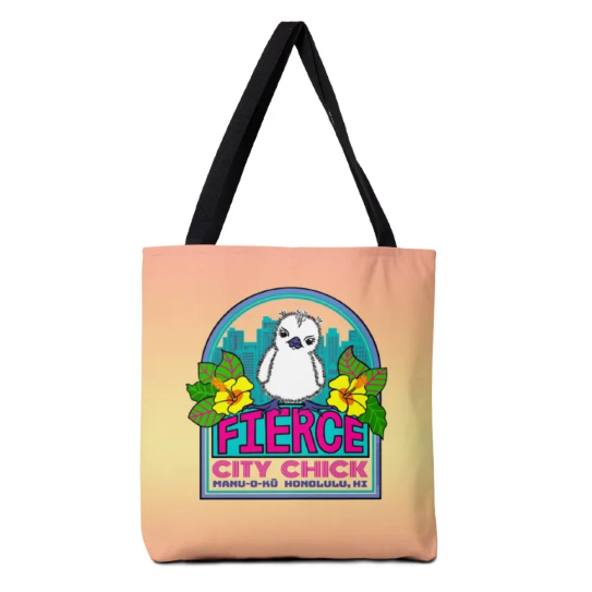Tote bag with a bird graphic and flowers