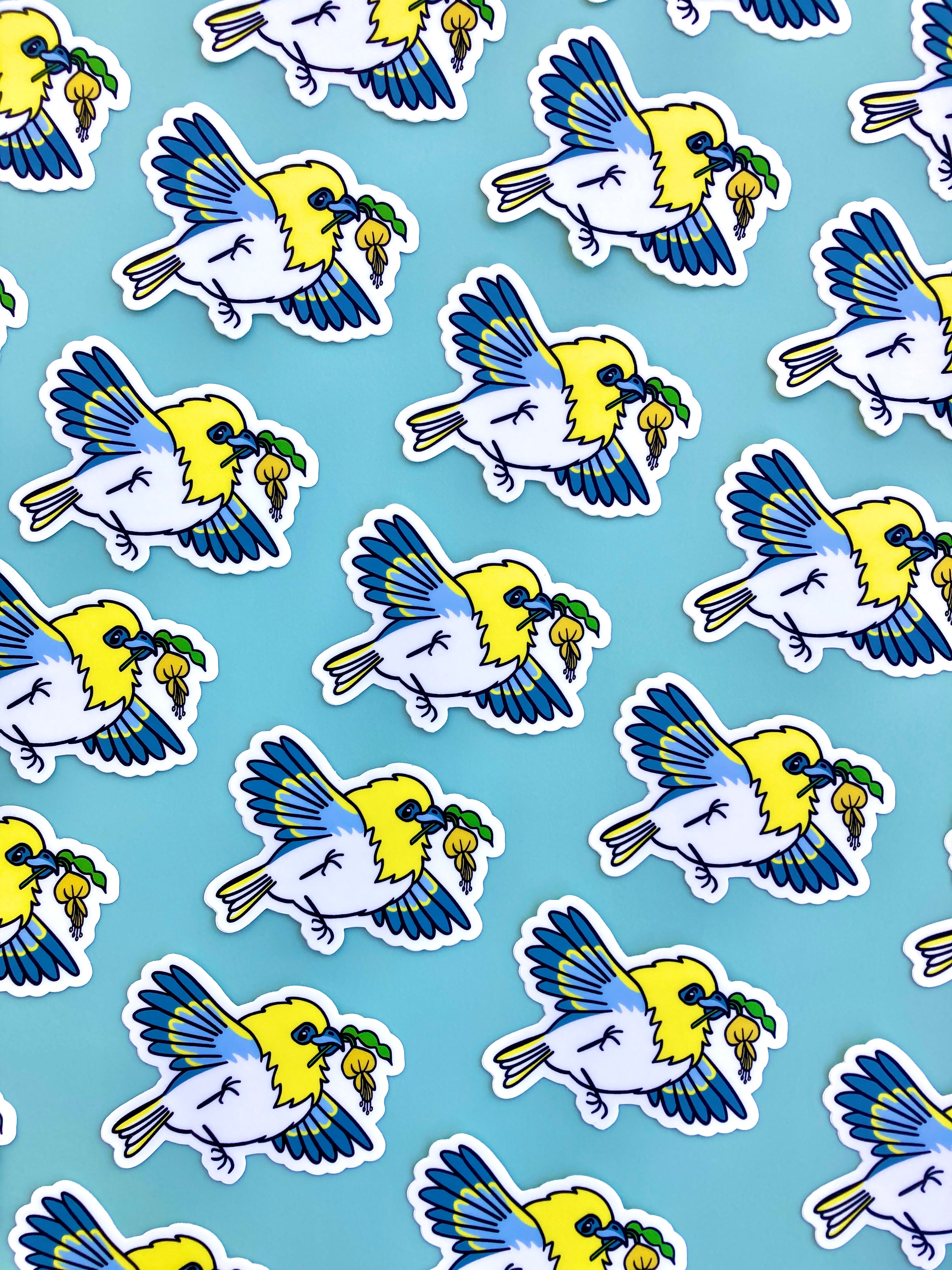 Palila and Māmane Blossom Sticker