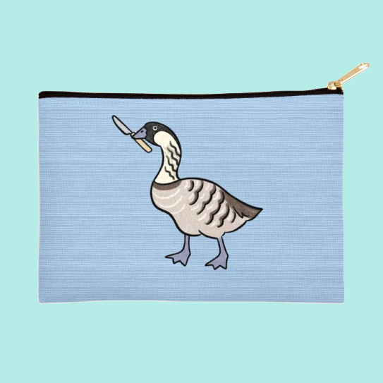 Pouch with a nene goose cartoon illustration.